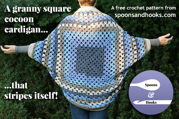 Free crochet pattern: Self-striping granny square cocoon cardigan